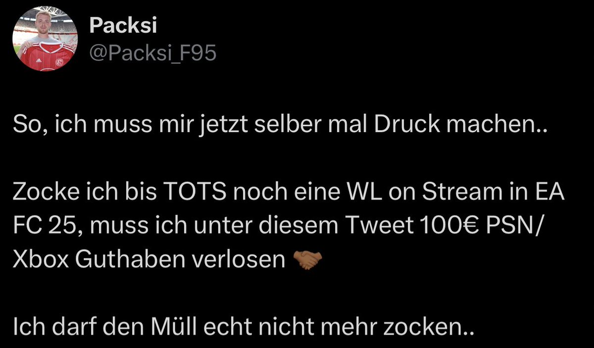 Es ist passiert.. Chat hat mich gezwungen 🥸

Ich verlose 2x 50€ PSN/Xbox Guthaben.

- Follower sein 
- Tweet liken &amp; retweeten 

Losen dann im Stream aus, viel Glück euch ♥️