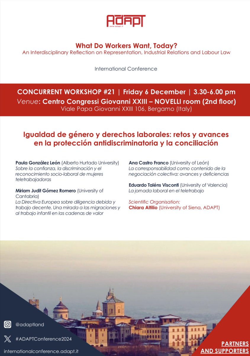 chialtilio's tweet photo. #adaptconference2024 termina con diversi workshop simultanei. Ho avuto il piacere di moderare la discussione durante il #workshop21 “Igualdad de género y derechos laborales: retos y avances en la protección antidiscriminatoria y la conciliación” https://t.co/CePpOU1H8b