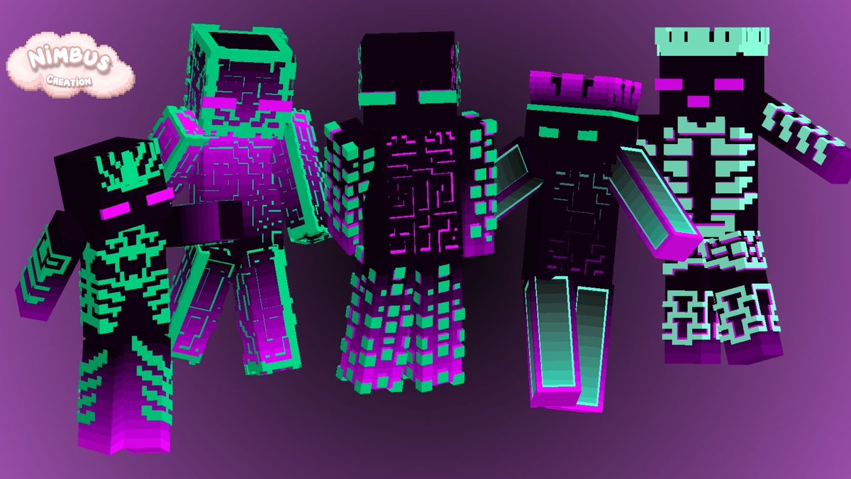 NimbusLimited's tweet photo. Enter the void with Black! 🖤💜 These sleek, neon-accented designs bring a futuristic edge to Minecraft. #MinecraftSkins https://t.co/CL2hggKS2x