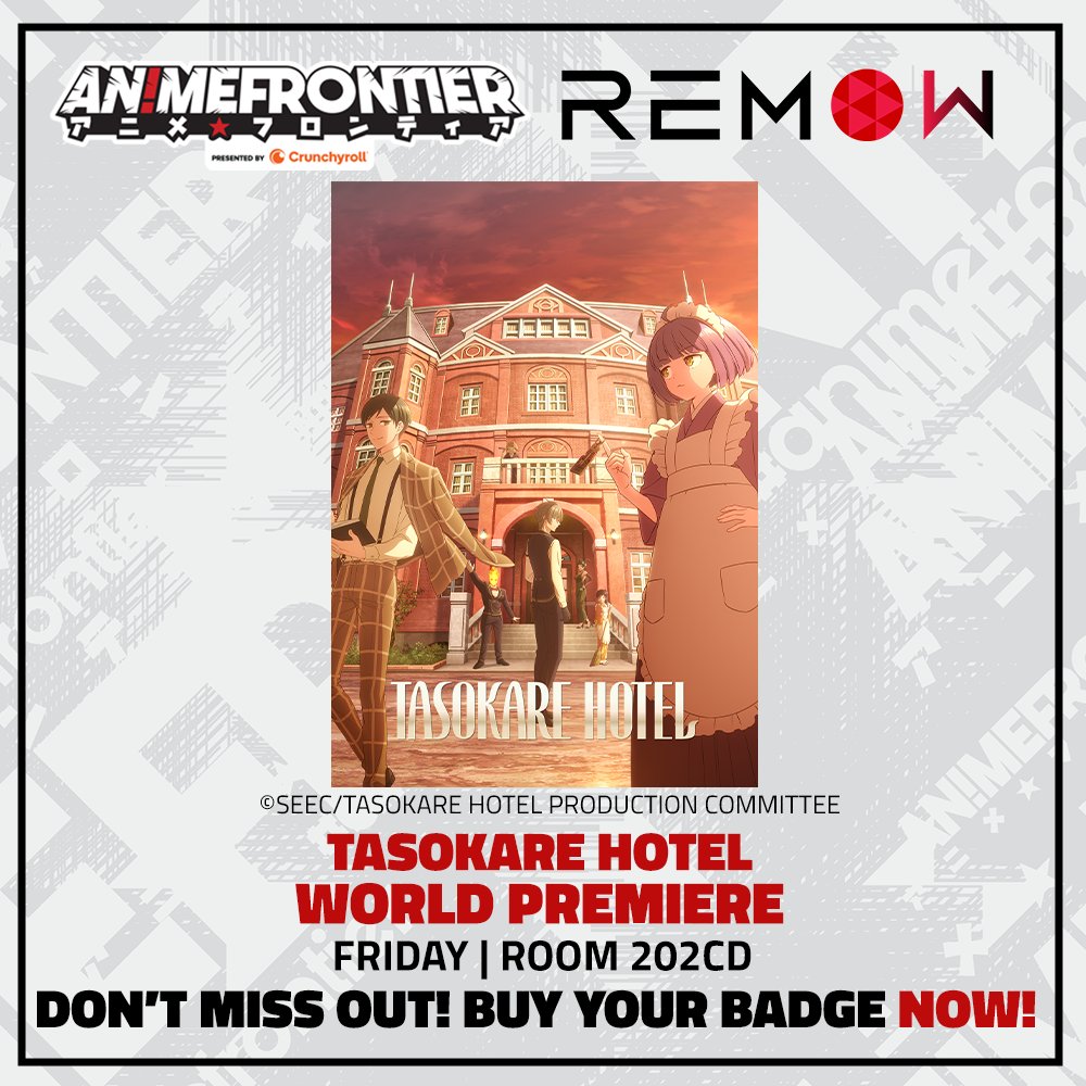 ItsAnimeJP's tweet photo. 🌟 WORLD PREMIERE TODAY 🌟

TASOKARE HOTEL episode 1-3 English subtitle premiere is tonight! 

See you at Anime Frontier in Room 202CD at 8:30 PM!

All attendees will receive a special postcard and one winner will walk away with a SIGNED shikishi by the Japanese cast! https://t.co/x8xmQAW0jN