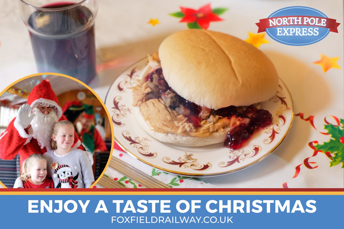 FoxfieldLRS's tweet photo. Enjoy a full festive menu during your North Pole Express visit at Foxfield Railway!  Hot food &amp; drink available in the station buffet, plus drinks for adults in the bar!
Many dates are sold out - get your tickets while you can https://t.co/61kFF6G8MR https://t.co/F31xvYl3wj