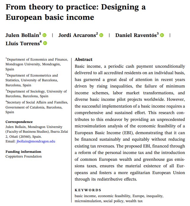 🚨 ¡Se publica el primer estudio de financiación de una renta básica en la UE!

Este análisis demuestra que garantizar el derecho a la existencia para toda la ciudadanía de la UE es económicamente viable y promueve una Europa más justa y equitativa.

👉🏽 onlinelibrary.wiley.com/doi/full/10.10…