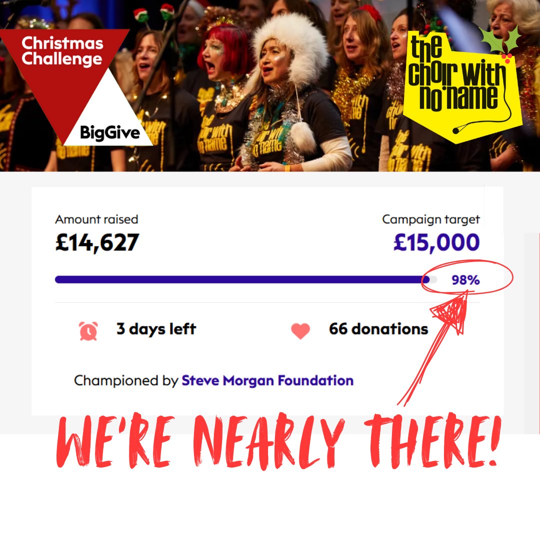 WE'RE SOOO CLOSE! We're over the moon to have raised so much in just a few days - can you help us over the finish line? Just a few hundred quid to go! Donate now and double your donation - that's double the hot meals, cuppas and rehearsals! Thank you x donate.biggive.org/campaign/a0569…