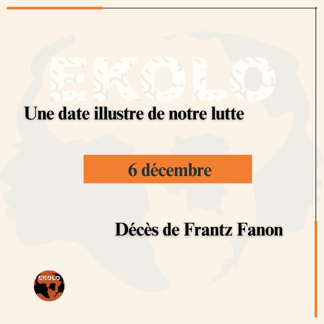 EkoloAfrica's tweet photo. 63 ans après sa mort, la pensée de Fanon reste d'actualité et essentielle pour nous, les colonisés. À travers ses œuvres, il explore les effets dévastateurs de la traite négrière et de la colonisation sur l'esprit des colonisés. (1/20) https://t.co/8V3ctDjBio