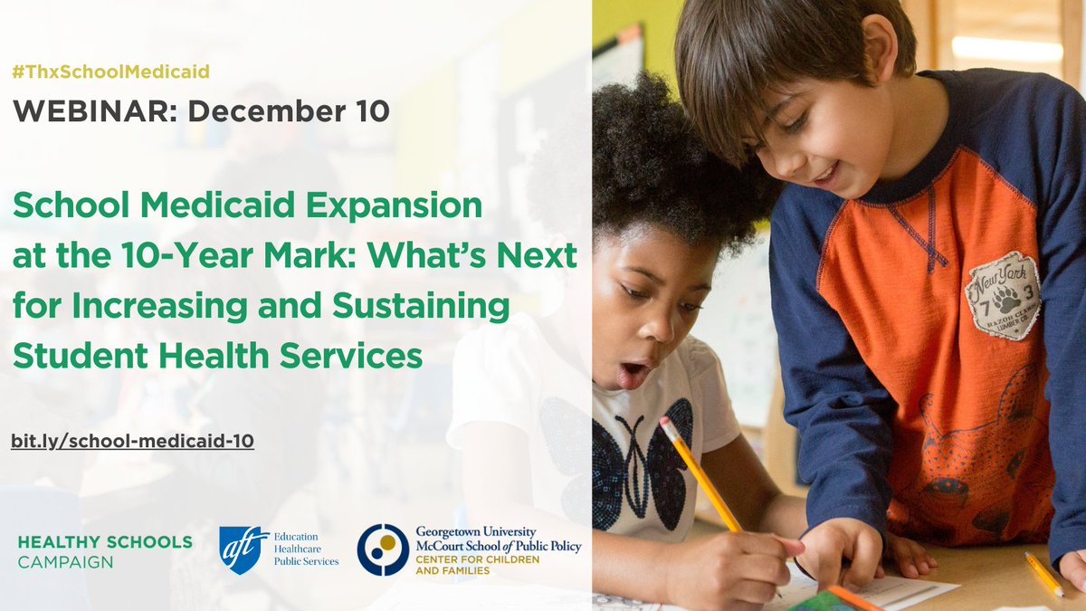School Medicaid expansion is vital to student well-being AND state and school district budgets. Join us in saying #ThxSchoolMedicaid on 12/10! Register for the upcoming webinar we are hosting with AFT, Georgetown CCF and Mental Health America here: bit.ly/school-medicai…