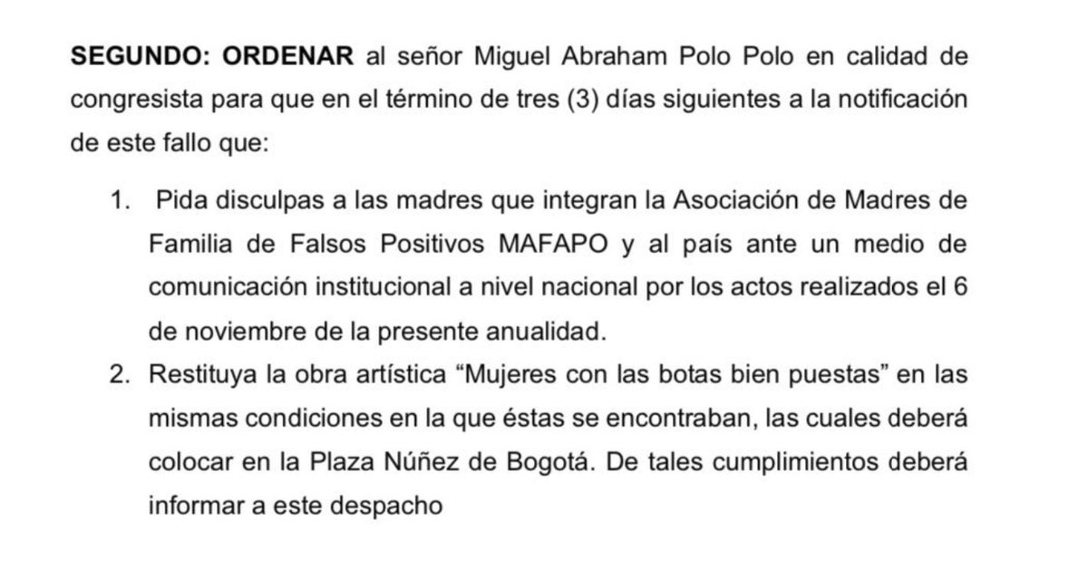 ¡Se hace justicia!

La justicia ordena a POLO POLO pedir perdón a las madres víctimas de las 6.402 ejecuciones extrajudiciales y restituir la obra artística que perjudicó

Quedamos atentos, <a href="/MiguelPoloP/">MIGUEL ABRAHAM POLO POLO</a>