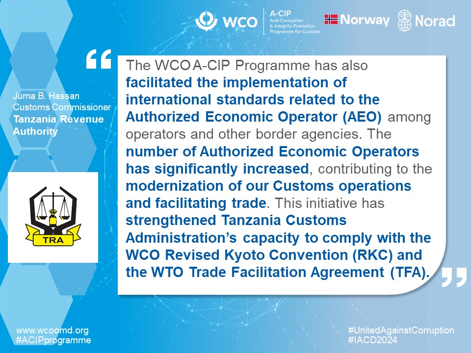 WCO_OMD's tweet photo. #IACD2024 WCO Members highlight their progress in tackling corruption with #WCO's guidance
#UnitedAgainstCorruption #ACIPprogramme @TRATanzania https://t.co/Gyx13pDj26