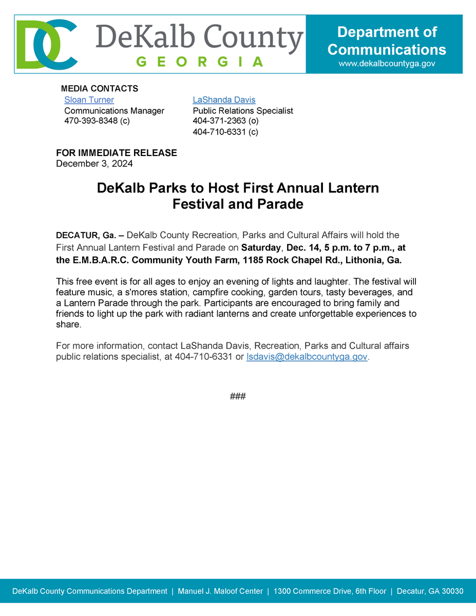 DeKalb Parks to Host First Annual Lantern Festival and Parade December 14