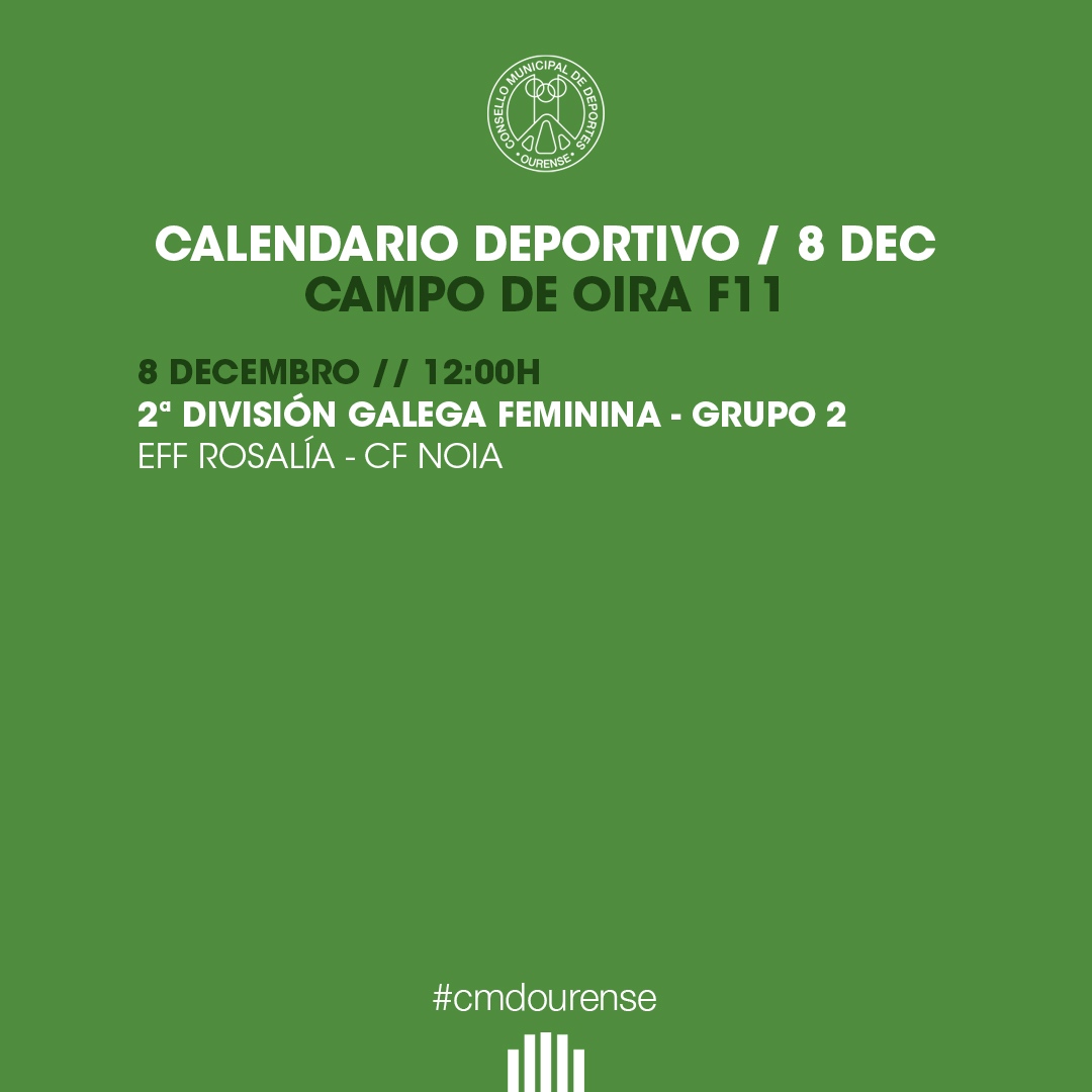 cmdourense's tweet photo. 📅 ⚽️🏀 CALENDARIO DEPORTIVO // 7 E 8 DE DECEMBRO

Algunhas das actividades deportivas da fin de semana que teremos nas notas instalacións. ¡A DISFRUTAR! 😀🚀
#Deportes #CMD #Ourense #vidasana #cmdourense #VALORES #deporte #FUTBOL #futsal #FutsalFemenino #futbol  #futbolFemenino https://t.co/9aiE8LS4r2