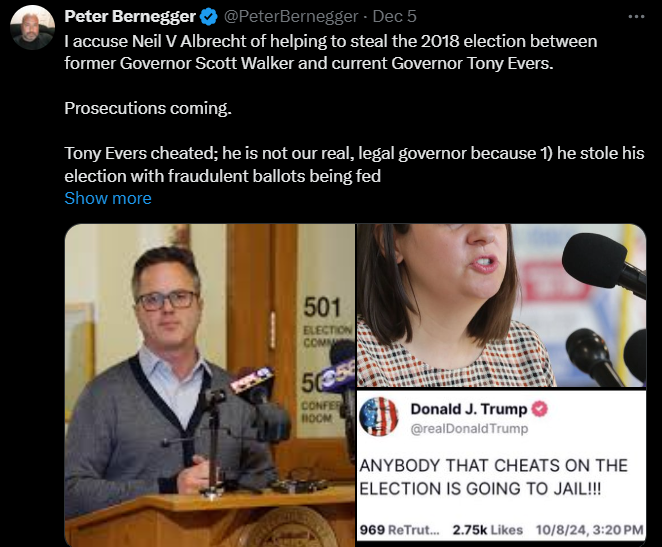 ElectionClaire's tweet photo. ICYMI, he has nothing left to complain about, so it's back to 2018.  He can't even keep county vs. city commissioners straight. Here is a TMJ facebook post where it's obvious media, observers, and workers other than myself were present till the end https://t.co/dbfmcU8S2B https://t.co/ciatagBkWS