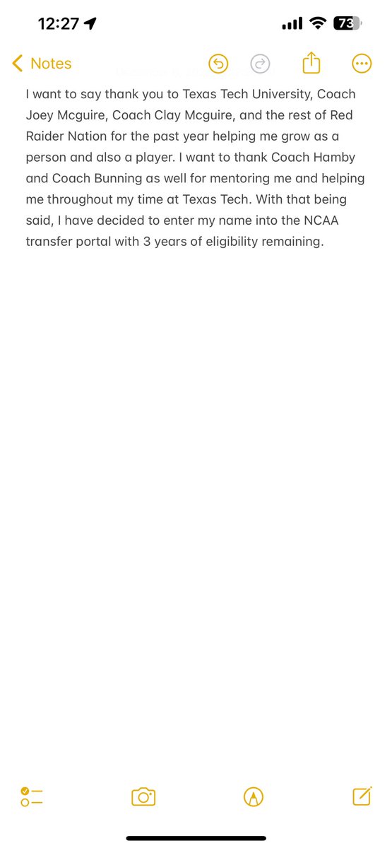 carr_kaden's tweet photo. I will be entering my name into the NCAA Transfer Portal with 3 years of eligibility remaining. Thank you again to my Coaches, my Teammates, and this fan base. https://t.co/QhSlhuF5Bj