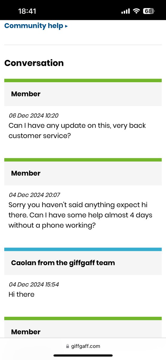 JJP03's tweet photo. @giffgaff more great customer service from your team. Also most 48 hours and I have had is a member of staff saying “Hi there” not sure how this is helping when I’ve not had a phone signal since Sunday and now Friday? https://t.co/CmJHr1eKLz