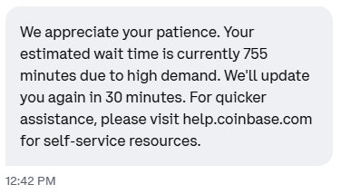 ConscriptFrame's tweet image. Currently having an issue with #Coinbase holding some of my crypto. They are way over the estimated days to return my funds. I&apos;m bleeding value while I wait. Looks like they will get back to my chat request tomorrow. What is going on? @coinbase @brian_armstrong Do better.