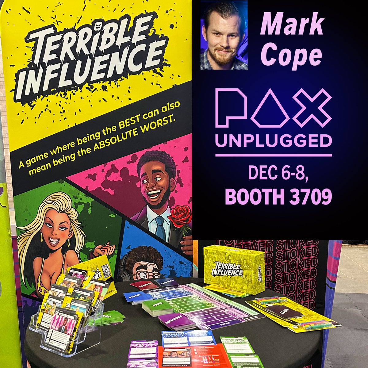 Marksimuss's tweet image. TODAY, and all weekend long I&apos;m going to be at #PAXUnplugged doing live demonstrations of my new board game Terrible Influence! Come be the first people to demo the game and find out why being terrible is sometimes the best way to get what you want in life! #paxu