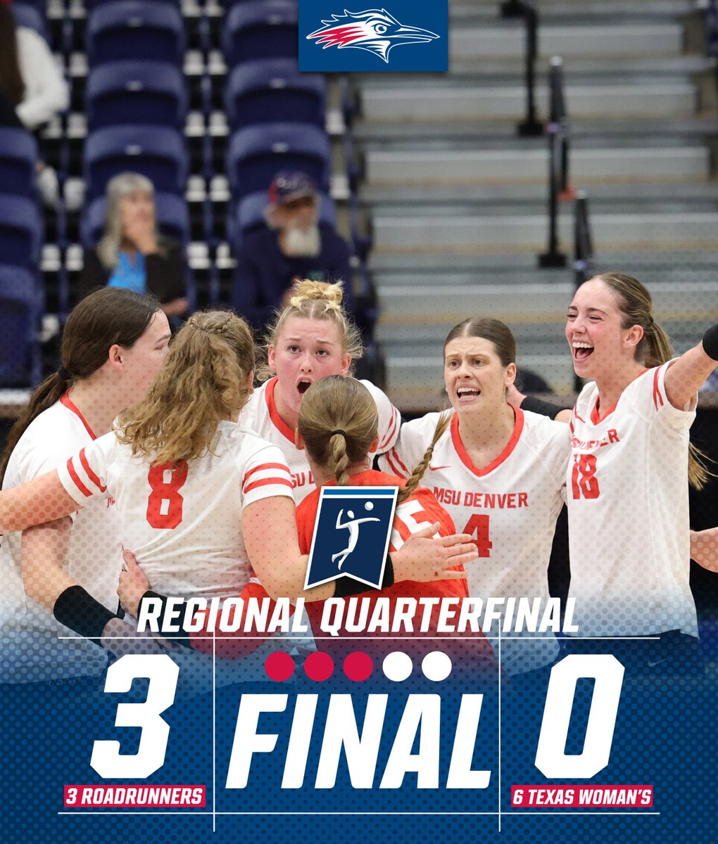 FINAL | #3 #MSUDenver 3, #6 TWU 0

🏐 Riley Anderson: 11 kills (.333 hitting), 5 blocks (1 solo)
🏐 Annika Helf: 9 kills, 2 aces, 2 blocks (1 solo)
🏐 Skyler Michael: 7 kills (.400 hitting), 3 blocks (1 solo)
🏐 Alyssa Boyte: 2 kills, 1 ace, 9 blocks (1 solo)

#GetRowdy🔴🔵