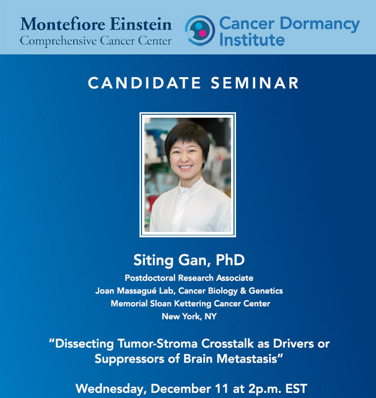 Cancer Dormancy Institute (@cdi_einstein) on Twitter photo We are delighted to host Dr. Gan from <a href="/LabMassague/">MassagueLab</a> for a Candidate Seminar <a href="/CDI_Einstein/">Cancer Dormancy Institute</a>! Looking forward to your visit. We are delighted to host Dr. Gan from <a href="/LabMassague/">MassagueLab</a> for a Candidate Seminar <a href="/CDI_Einstein/">Cancer Dormancy Institute</a>! Looking forward to your visit.