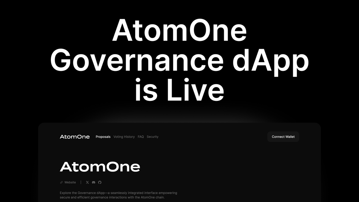 Allinbits_inc's tweet photo. 1/ AtomOne Governance dApp is live!

As part of All in Bits’ commitment to community-driven governance, we’re introducing the AtomOne Governance dApp—an intuitive, secure interface that lets token holders participate in decision-making without compromising private keys. https://t.co/e2FQQinaqQ