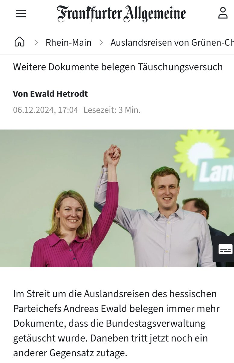 zukunft37's tweet photo. Die #Gruenen haben mal wieder gelogen, dass sich die Balken biegen:
Die Darstellung der hessischen Grünen, bei den umstrittenen Auslandsreisen ihres Ko-Vorsitzenden Andreas #Ewald habe es sich um private Unternehmungen gehandelt, wird nun durch weitere Dokumente widerlegt.
Netterweise redet die grünfreundliche FAZ verharmlosend von einem "Täuschungsversuch".
Man stelle sich vor, es ginge um die AfD.
Ein RIESENFASS würde aufgemacht! 😏