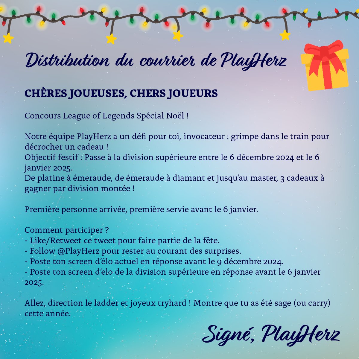 thenevernamed's tweet photo. Concours de Noël by PlayHerz 🎅

De platine jusqu'au master, 3 cadeaux à gagner par division montée !

Première personne arrivée, première servie avant le 6 janvier 🥳

Screen l'avant après et le cadeau est assuré

Que le talent et l'amusement t'accompagnent ❤️✨ https://t.co/ohkCSvP5MU