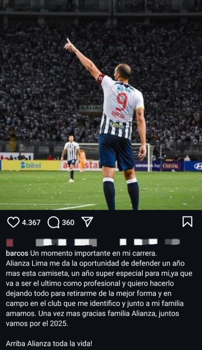 Como ya varios colegas venían anunciando, Alianza Lima oficializó la renovación de Hernan Barcos por todo el 2025. Asimismo el 'pirata' mediante sus redes sociales anunció que será su última temporada en el club y como futbolista profesional. Se viene el adiós del 'pirata' 🎙