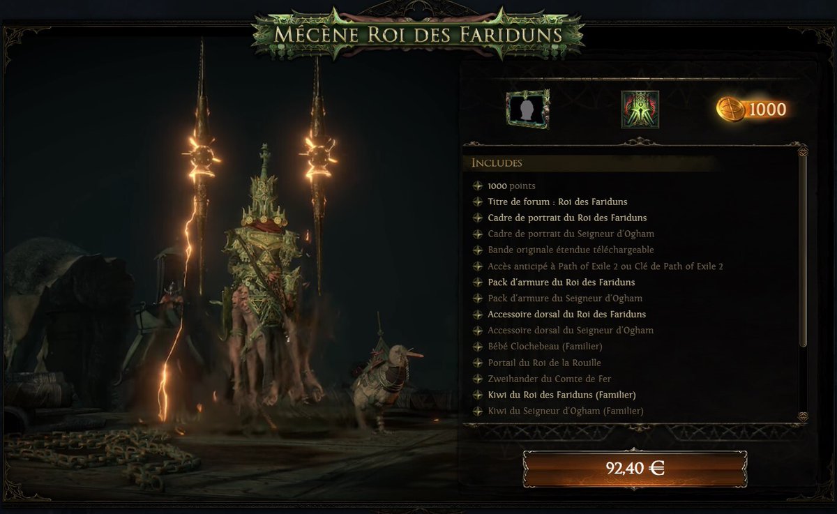 PoE2Actus's tweet photo. [REPOST] TOP ! Il est 20 h, c'est l'heure de se lancer dans Path of Exile 2 ! Mais si vous n'êtes pas encore prêts, on vous propose de gagner un pack Mécène Roi des Fariduns, pour commencer l'aventure en vrai seigneur !
RT &amp; Follow pour participer ! https://t.co/3AnBGjy4r1