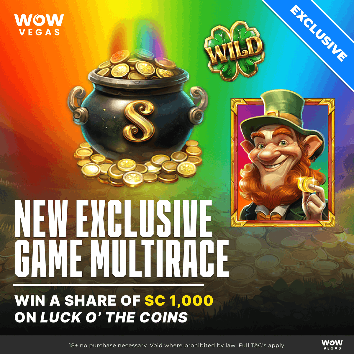 wowvegascom's tweet photo. 📱🔥 New Exclusive Game + Multi-Race Action! 🔥
Say hello to Luck O' the Coins by Betsoft! 🌟 Spin now for your chance to claim a share of SC 1,000! 💰
The excitement is waiting—don’t miss your shot at big wins! 🎰✨
#ExclusiveGame #WOWVegas #SC1000 https://t.co/cHJX0l2KzW