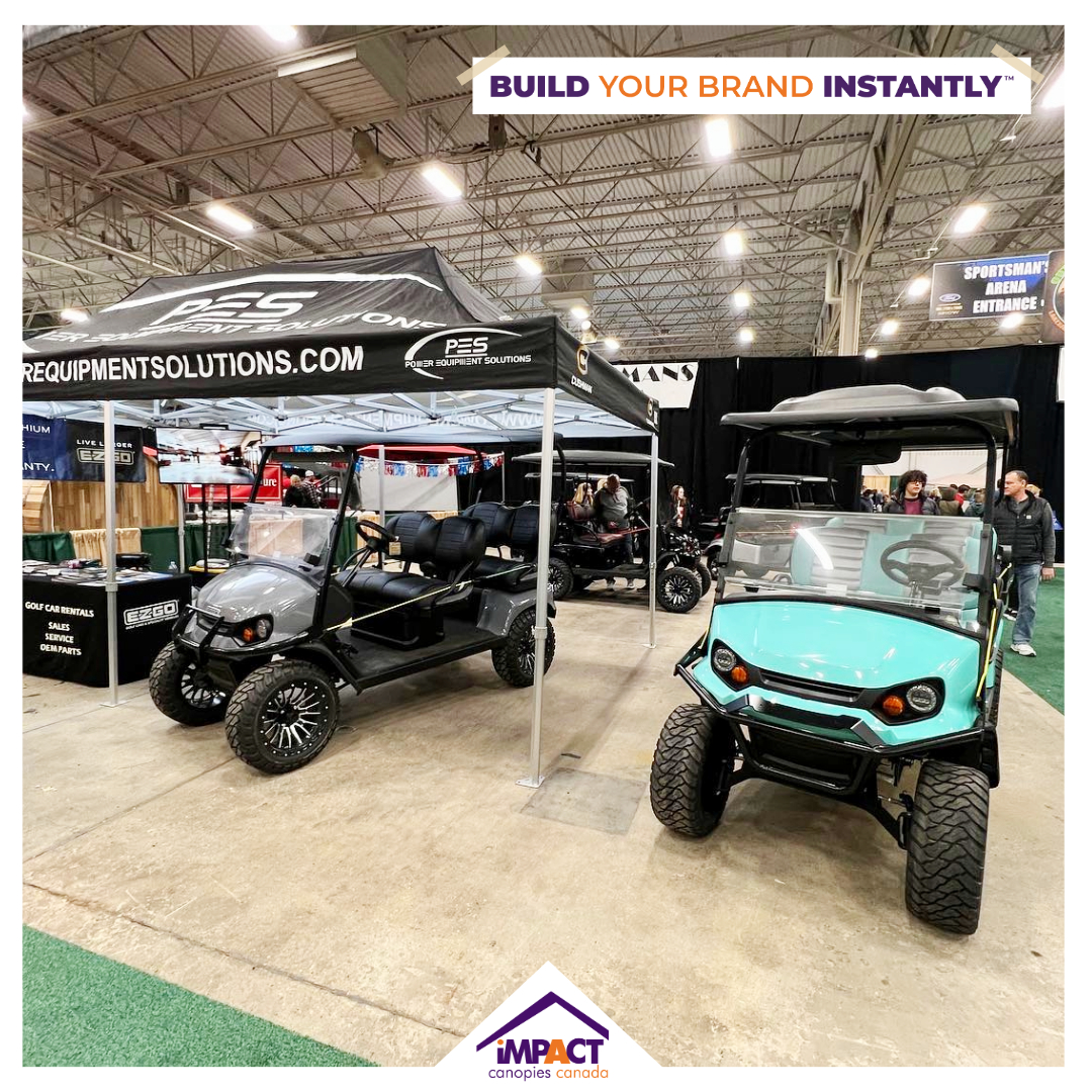 Taking golf carts and events to the next level. ⛳

<a href="/PwrEquipSols/">PES GOLF CARS</a>

#ImpactCanopy #ImpactCanopiesUSA #ImpactCanopiesCA #CustomCanopy #CanopySolutions #CanopyGoals #CustomPrint #TableCover #Banner #Inflatables #Flags #Signage #Fencing #MediaWall #Golf #GolfCart