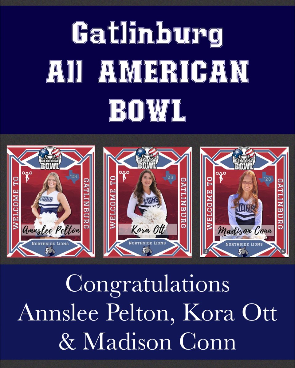northside_lions's tweet photo. NSL cheer will be well represented at @GatlinburgBowl  with Annslee, Kora &amp; Madison! https://t.co/UIlPSsKkBU