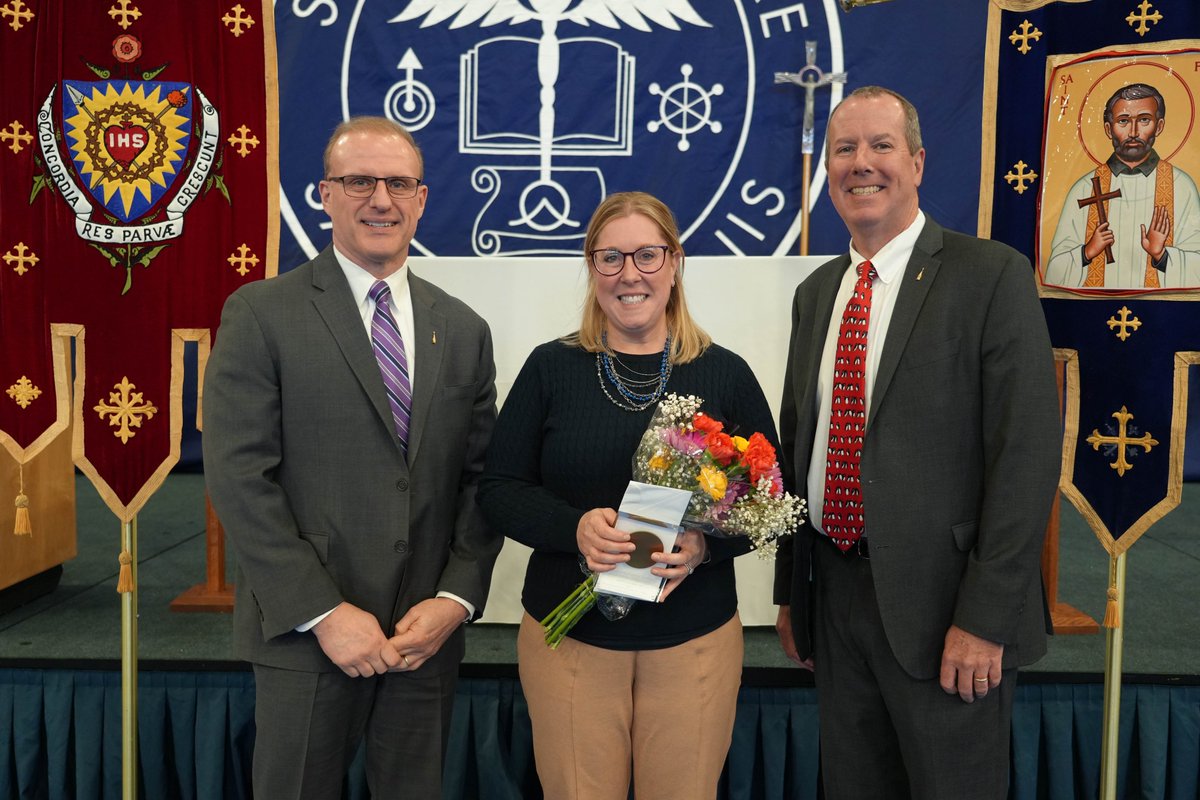 Congratulations to Ms. Paresi as she is recognized as the 2024 <a href="/stjohnsprep/">St. John's Prep</a>  Ryken Award Recipient.  In the words of one her colleagues: "She is the unsung hero of community!"  Thanks to all for a beautiful Founder's Day Liturgy.  <a href="/TheNestSJP/">The Eagle's Nest</a>