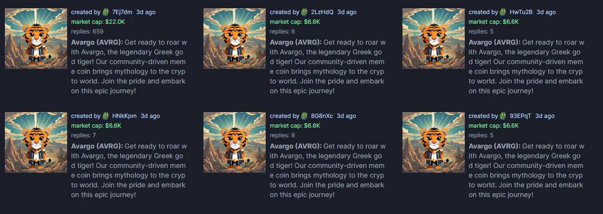 Avargo_sol's tweet photo. There are multiple Clone copies for Avargo popping up!

Someone thinks this idea is worth copying. 

Stay strong and don't fall for scammers fellow Titans!

Real Link: https://t.co/OQtuXBcSKT

#Avargo $AVRG #SOL #solmemecoins #Solmeme #pumpfunlive #Pumpfunlaunch https://t.co/yaUfQP5dlX