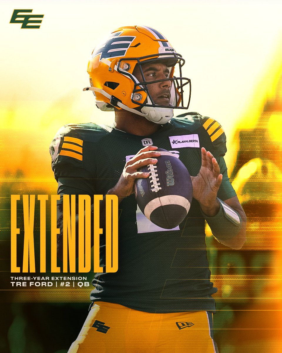 Proplayersagent's tweet photo. Congratulations to Tre Ford the #Edmonton #Elks extend ✍️ 🇨🇦 QB through 2027 #EE #GreenAndGold #AntlerUp #Alberta #YEG #ElksCharge #TreMendous #TreMagic #OurTeamOurCity #KeepItUnreal #TotalementSurréel #GoElks #LCF #CFL @treford_1 https://t.co/84lLaNMxz9