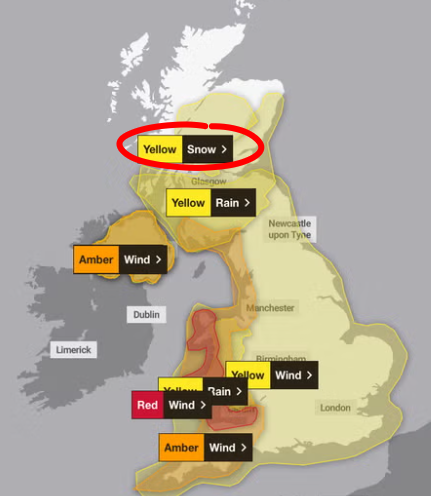 The @Metoffice warning Scotland of the absolute worst type of snow... #StormDarragh