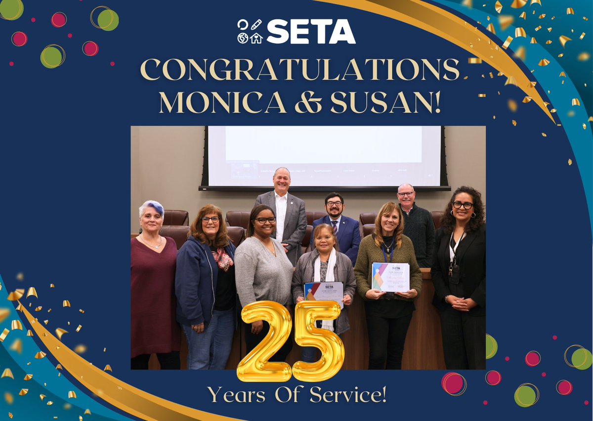 sac_SETA's tweet photo. We are thrilled to celebrate Monica and Susan's incredible milestone of 25 years of dedicated service with SETA. Their hard work, commitment, and passion have been instrumental! 🌟
#SETA #HeadStartProgram #ChildrenandFamilyServices #StaffAnniversary https://t.co/SGpLniW2hT