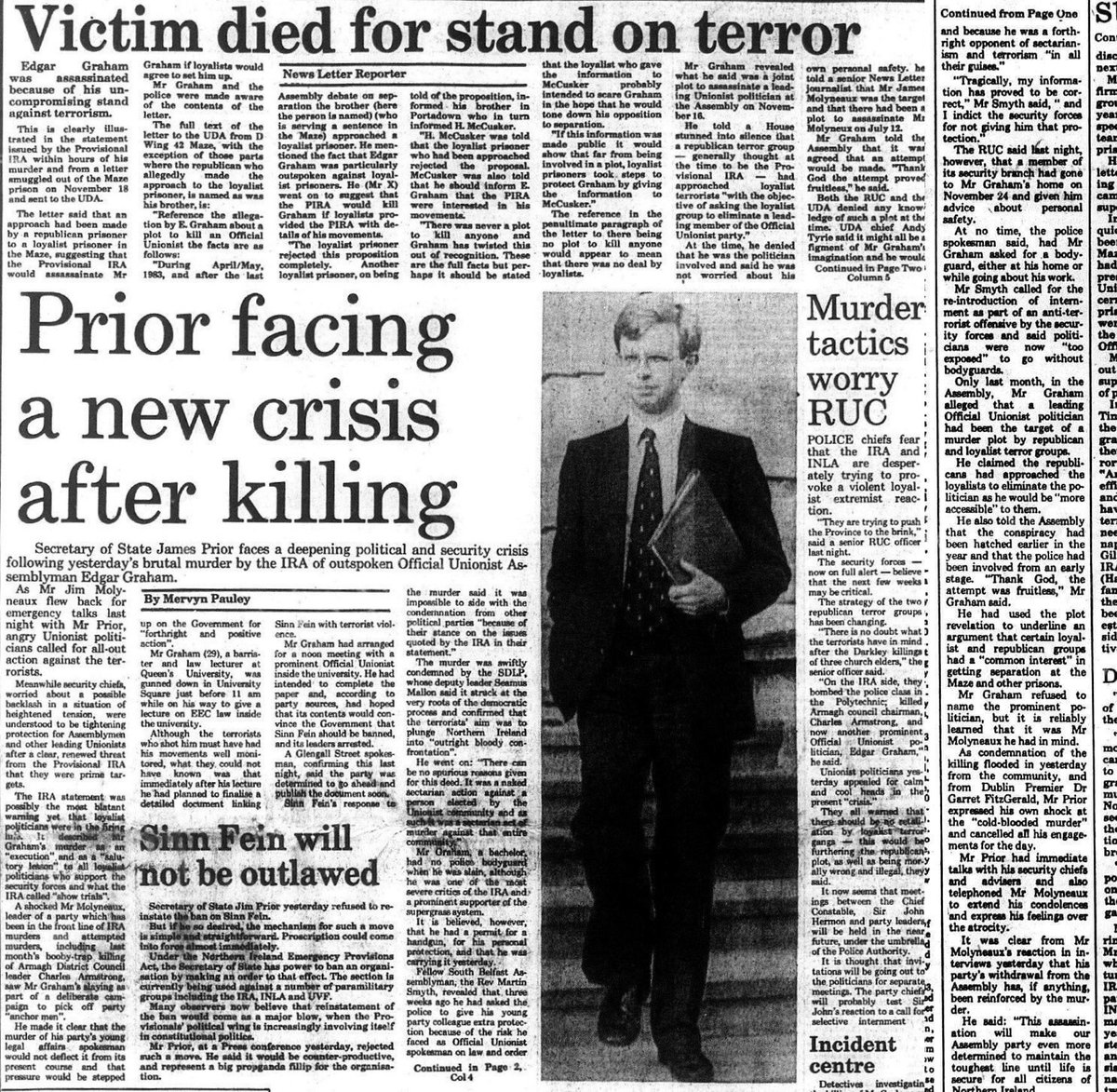 OnThisDayPIRA's tweet photo. #OnThisDay in 1983, the IRA murdered Edgar Samuel David Graham, 29, Protestant, law lecturer &amp; Unionist shot outside Queens Uni, Belfast. In process of making a pamphlet on Sinn Féin's links to paramilitarism, calling for the party to be proscribed and its leaders prosecuted #OTD https://t.co/vQ9ufZH6k4