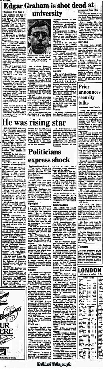 OnThisDayPIRA's tweet photo. #OnThisDay in 1983, the IRA murdered Edgar Samuel David Graham, 29, Protestant, law lecturer &amp; Unionist shot outside Queens Uni, Belfast. In process of making a pamphlet on Sinn Féin's links to paramilitarism, calling for the party to be proscribed and its leaders prosecuted #OTD https://t.co/vQ9ufZH6k4