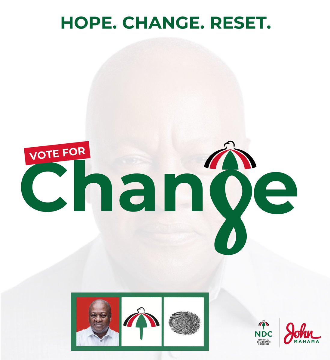 The moment we’ve all been waiting for has finally arrived. Today, we have the power to take back our country, restore hope, and RESET GHANA!  

Let’s go out in our numbers to vote for change!Let’s vote for John Dramani Mahama and the NDC!  

This is our chance to make history.