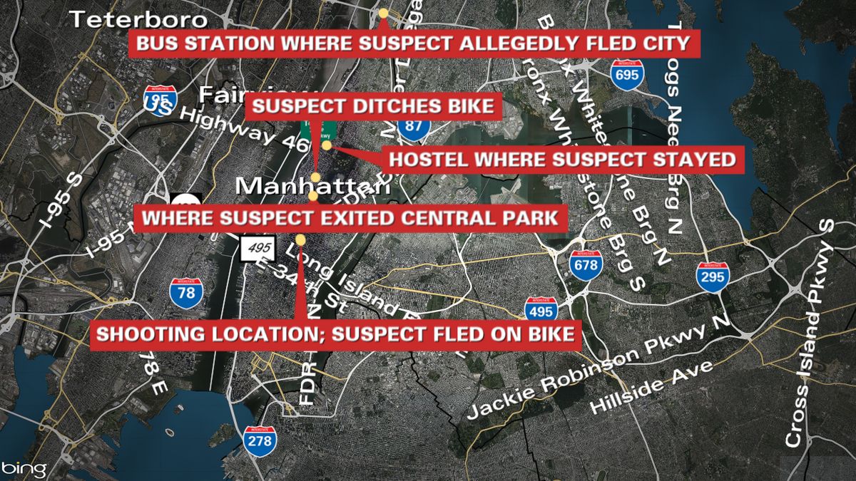 fox5ny's tweet photo. Here's a look a the CEO killer's suspected escape route out of NYC, according to police: https://t.co/OFbyazcftY https://t.co/e0YUUWvRWN