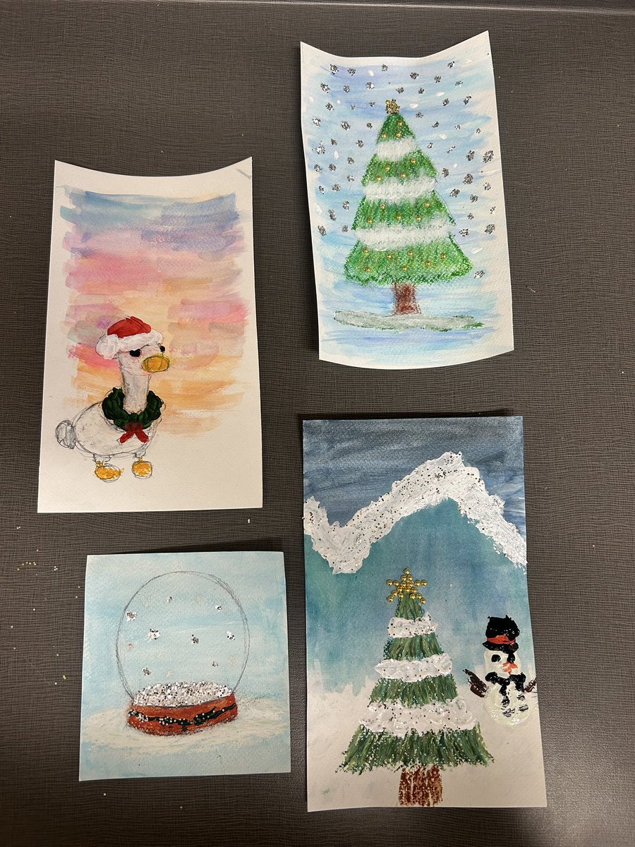 7s and 8s did a great job working with mixed media for some Christmas inspired art @StVeronica10