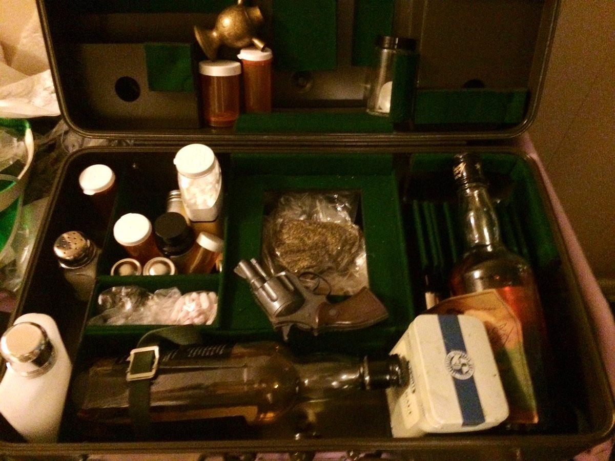 GonzoVice's tweet photo. We had two bags of grass, seventy-five pellets of mescaline, five sheets of high powered blotter acid, a salt shaker half full of cocaine, and a whole galaxy of multi-colored uppers, downers, screamers, laughers... and also a quart of tequila, a quart of rum, a case of Budweiser, a pint of raw ether and two dozen amyls. Not that we needed all that for the trip, but once you get locked into a serious drug collection, the tendency is to push it as far as you can.