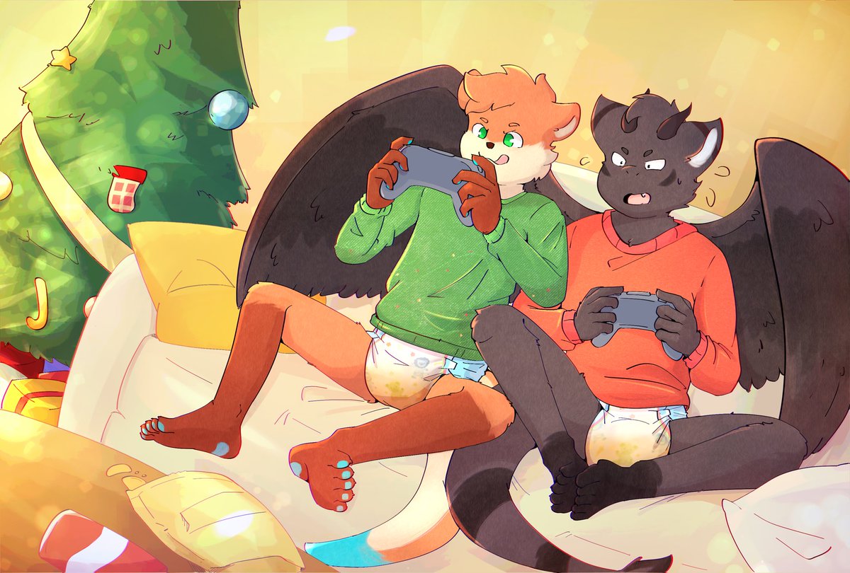 diaperguy175's tweet photo. Got this fun Christmas art done with my fluffy dragon friend @notdriftyy. Art by @luce_bontemps 🔥 
#babyfur #diaperfur https://t.co/u3VaQzgZe7