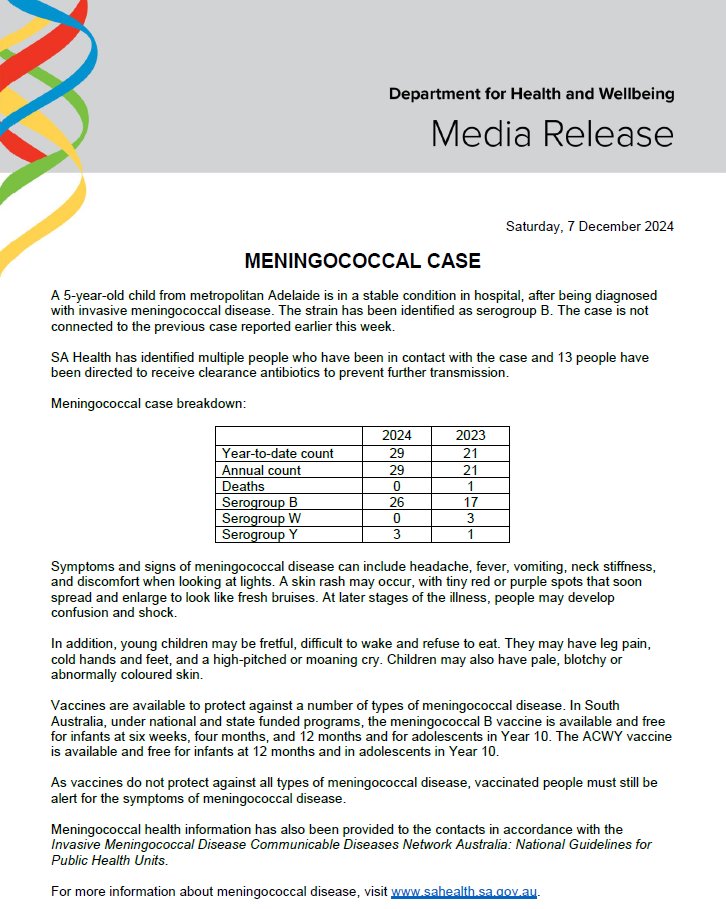 HEALTH ALERT: Meningococcal case - 7 December 2024.