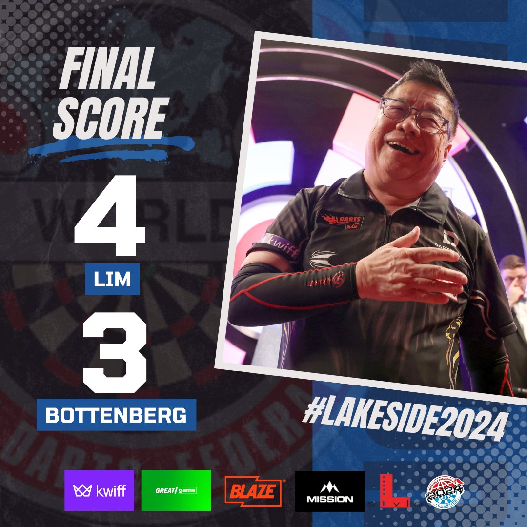 DartsWDF's tweet photo. 𝗛𝗲'𝘀 𝗱𝗼𝗻𝗲 𝗶𝘁 𝗮𝗴𝗮𝗶𝗻! 🇸🇬

The Lakeside dream is still alive for 70-year-old Paul Lim as he defeats Jarno Bottenberg in a marathon final quarter-final of the day! He will now take on the USA's Jason Brandon for a place in the Lakeside final!

#Lakeside2024 https://t.co/PBm9z36sIM