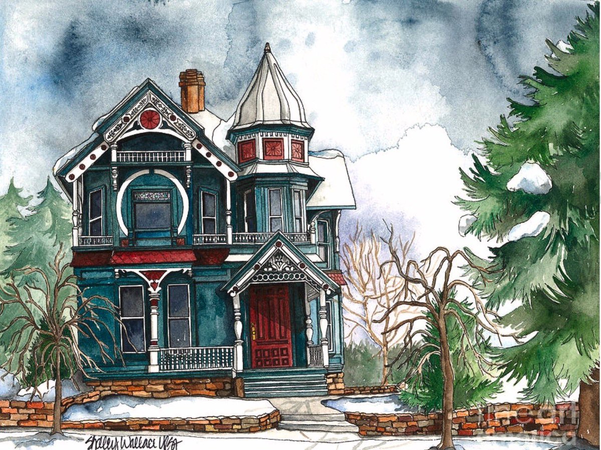 Watercolor painting of a late Victorian period house in the Eastlake Style, built in 1892. 
Prints and other fun products are available at this link 👉 fineartamerica.com/featured/blue-…
The link to my Pixels Shop 👉 pixels.com/profiles/shell…
#shelleyylstart  #saltlakecity #watercolor