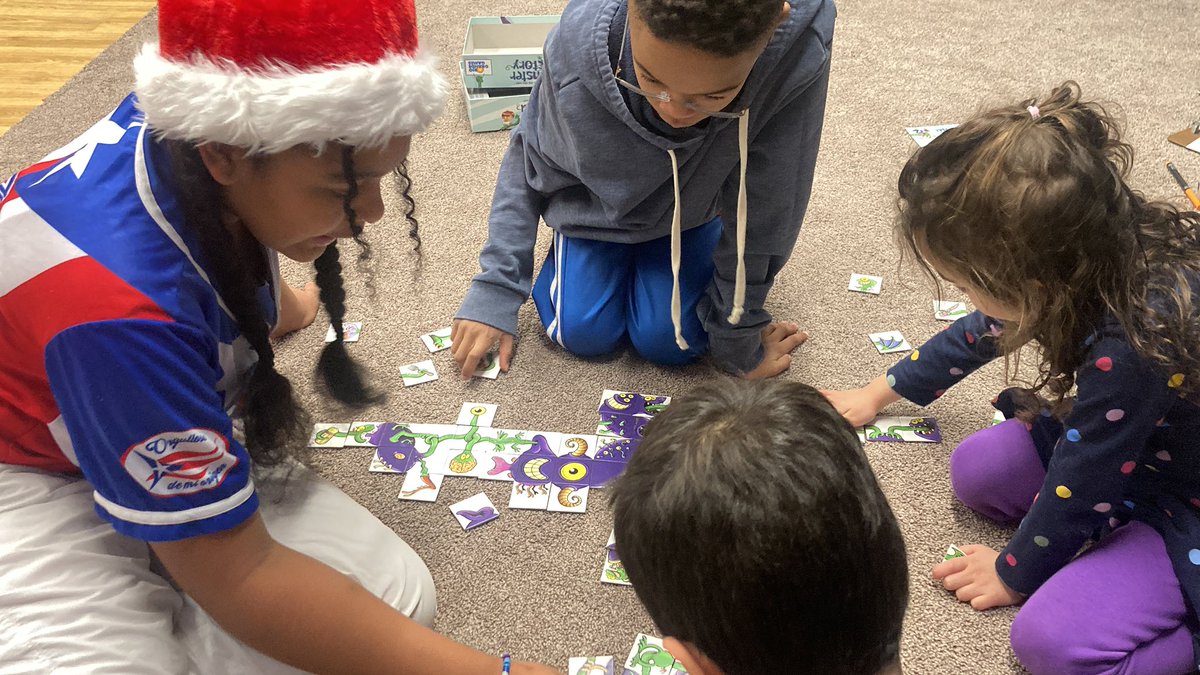 CaedmonFifth's tweet photo. #CaedmonKindergarten teach their book buddies the board game Monster Factory and decide to try to make the biggest monster possible following the rules of the game.  Can they make a monster with ALL the tiles? https://t.co/d8k426VpXa