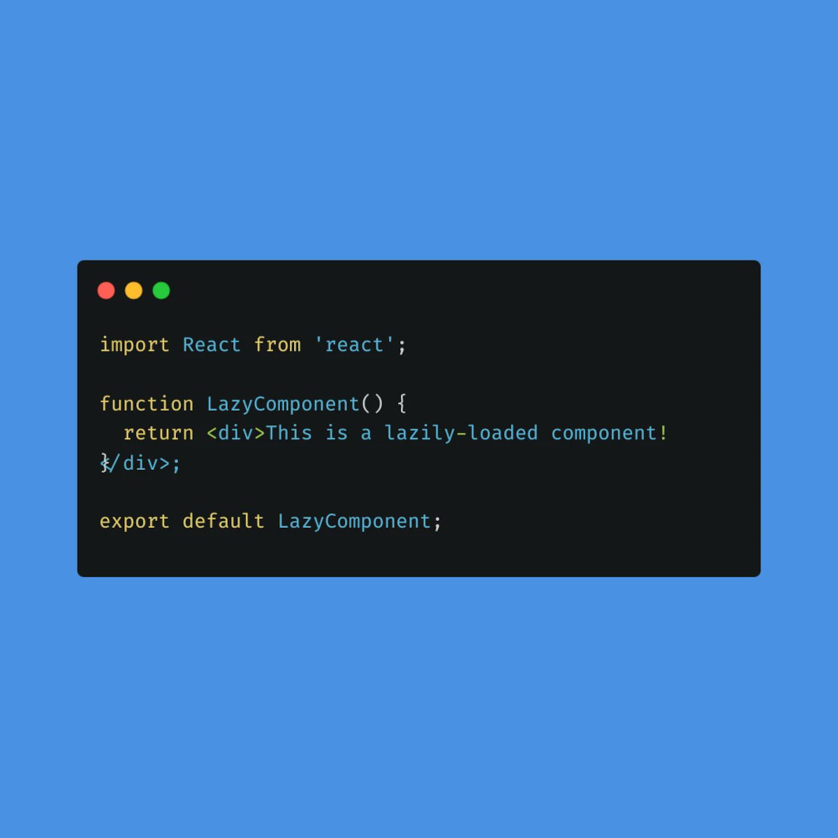 wearebluframe's tweet photo. 🚀 #React Pro Tip: Optimize Performance with Lazy Loading! 🎯

Use React.lazy and Suspense to load components lazily. Not all components are rendered immediately

- Load components when needed
- Faster load times
- Reduce bundle size

Boost your app's performance! 🧠💡 https://t.co/7dpoji3qNQ