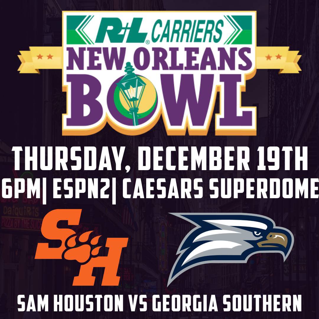 SportsofSHSU's tweet photo. The Bearkats are off to NOLA! ⚜️

Sam Houston vs Georgia Southern

📅 Thursday, December 19th
📺 ESPN2
🏟️ Caesars Superdome

#EatEmUpKats https://t.co/XUUs77NP03