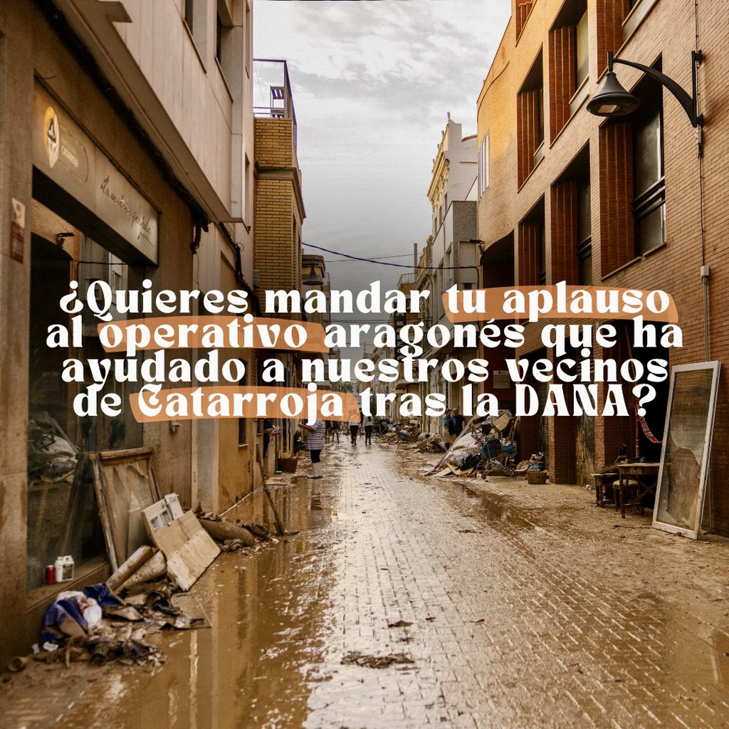 👏🏻♥️¿Quieres mandar tu aplauso al operativo aragonés que ha ayudado a nuestros vecinos de Catarroja tras la DANA?

⏺️ Grábate 1 min aplaudiendo, en horizontal.

📲 Envíalo por WhatsApp al 722617898 y se lo haremos llegar de una forma muy especial.

🗓️ Límite: 11/12 a las 22:00 h.