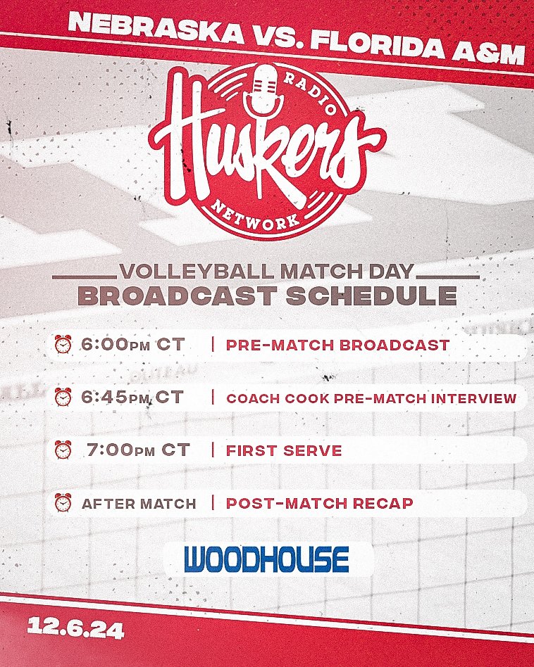 📻 <a href="/HuskerVB/">Nebraska Volleyball</a> Postseason coverage begins tonight at 6 pm (CT)! Hear from <a href="/_JohnBaylor/">John Baylor</a>, <a href="/lo_westy/">Lauren West</a> and Coach Cook pre-match as they get ready to take on Florida A&amp;M.

🎧: huskers.com/listen