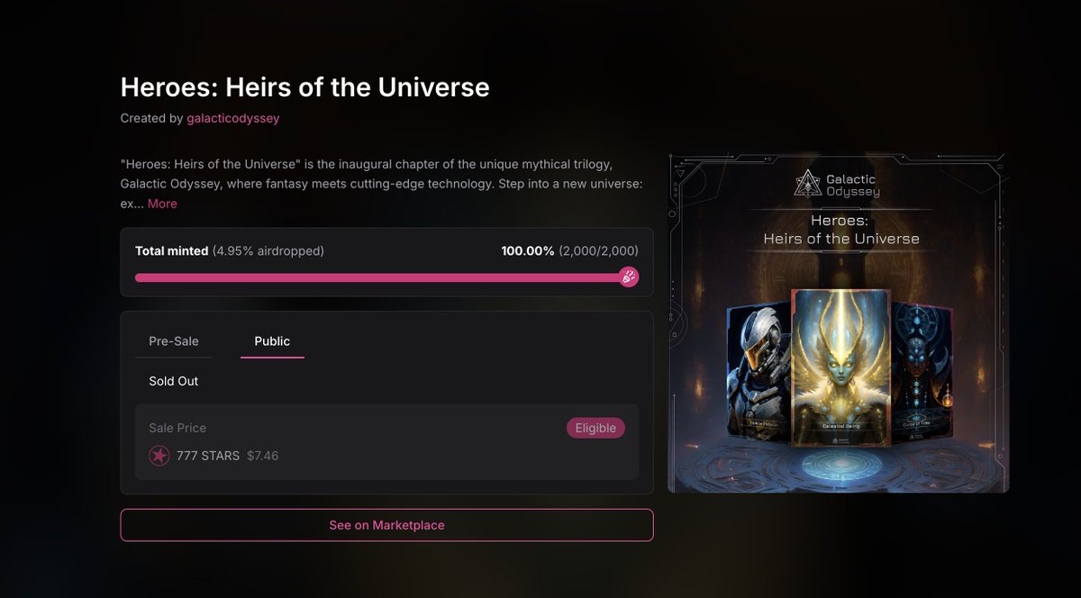 GalOdysseyNFT's tweet image. SOLD OUT in 44 seconds!  💥

Congratulations to all. This is just the beginning 😈

Market: stargaze.zone/m/stars1pwaxm8… 

Welcome to the Galactic Odyssey Universe.