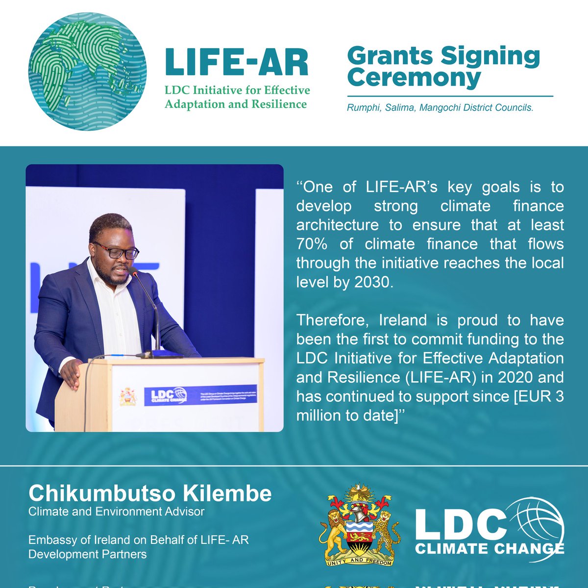 LDC Chair (@ldcchairunfccc) on Twitter photo The LDC 2050 vision is driving effective locally led adaptation through the <a href="/LDC_LIFEAR/">LIFE-AR Interim Secretariat</a>, which is delivering grants to local councils & communities in pilot countries, including Malawi. 70% of the resources will go directly to most hit areas. #LDC2050 #Resilience #ClimateAction The LDC 2050 vision is driving effective locally led adaptation through the <a href="/LDC_LIFEAR/">LIFE-AR Interim Secretariat</a>, which is delivering grants to local councils & communities in pilot countries, including Malawi. 70% of the resources will go directly to most hit areas. #LDC2050 #Resilience #ClimateAction
